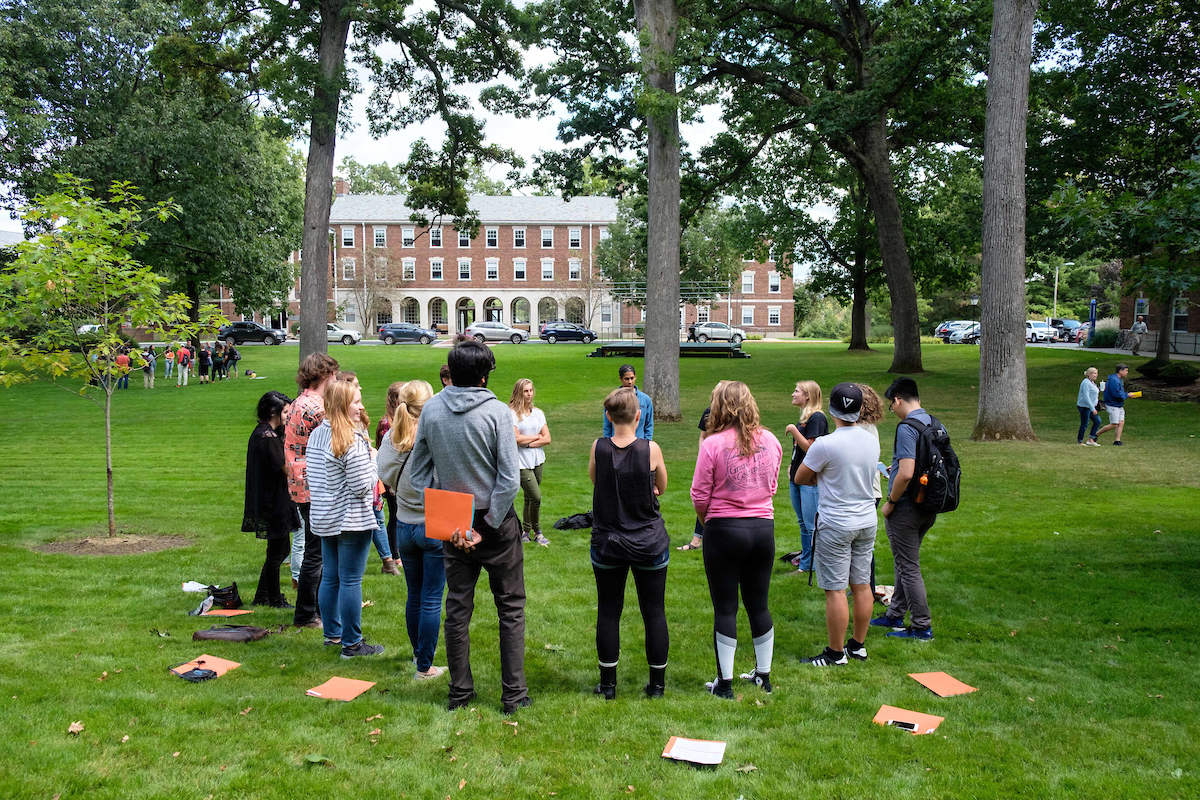 A class learning outside in the quad