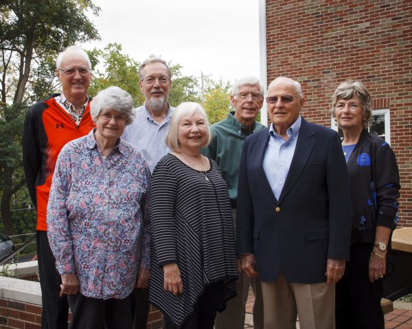 Front row: Ilse Gebhard '62, Sally (Lange) Padley '62, Charles Siefert '59 Bottom row: Steve Turner ’63, Charles Glatt '62, George Macleod ’60, Donna (Reed) Lambert '64. Not pictured: Mary (Murch) McLean ’61, Kay (Machin) Howson ’62, Connie (Forsyth) Micklin ’62 and David Fischer '59.