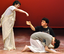 Three students creating their own theater production