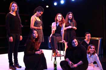 Eight students rehearse for "Nine Parts of Desire"