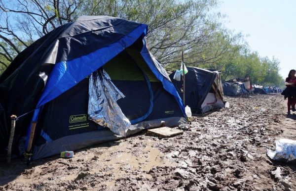 Tent in mud at U.S.-Mexico border