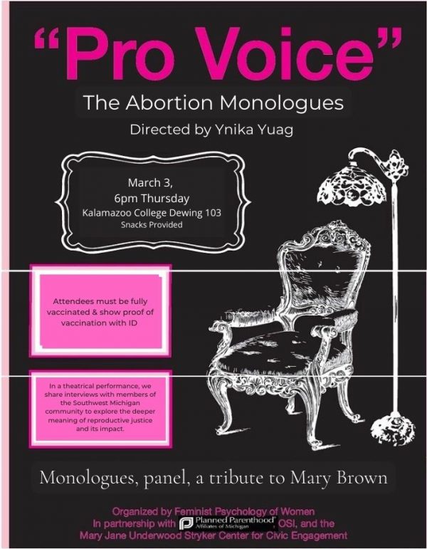 Flyer Describes March 3 Performance of the Abortion Monologues about reproductive justice