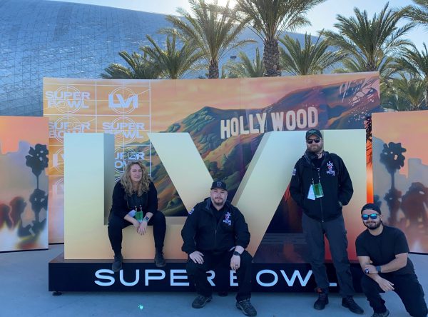 Alix Reynolds and colleagues before the Super Bowl halftime show