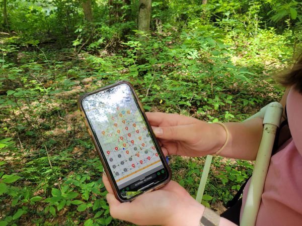 Katie Rock demonstrates a geographic information system map