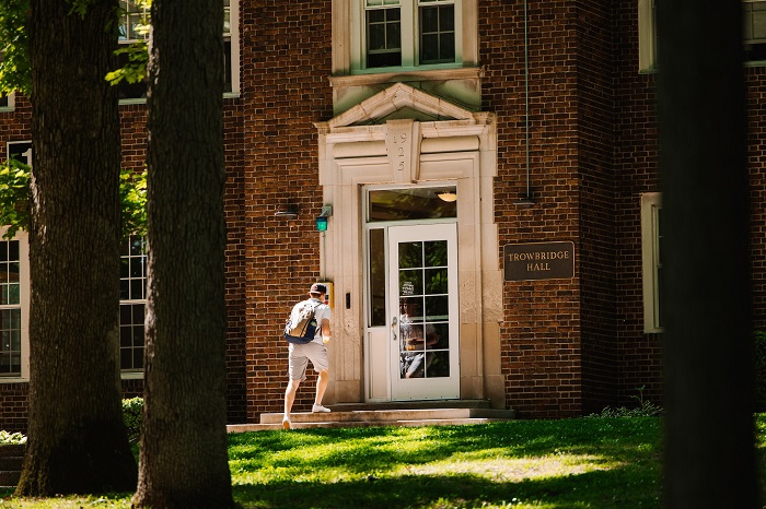 Student entering Trowbridge Hall for Money magazine story