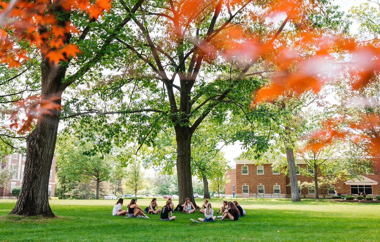 Students Sitting in a Circle on the Lower Quad for Forbes Rankings