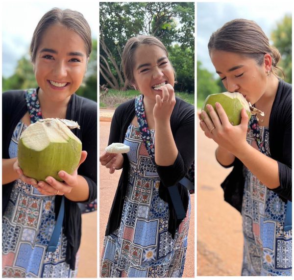 Kramer enjoying fresh Ghanaian coconut