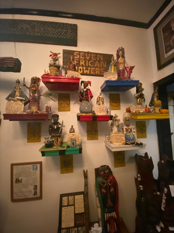 Figurines of seven African powers in New Orleans