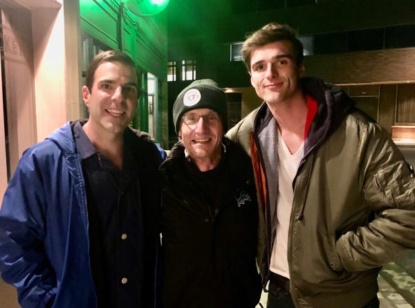 Hugh Broder with actors Zachary Quinto and Jacob Elordi await Tribeca Film Festival