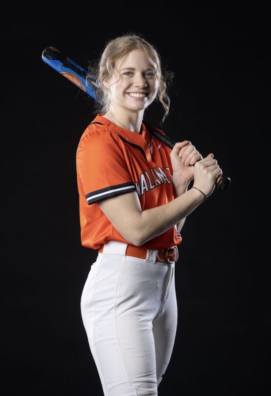 Math and poetry expert Elizabeth Rottenberk in a Kalamazoo College softball uniform