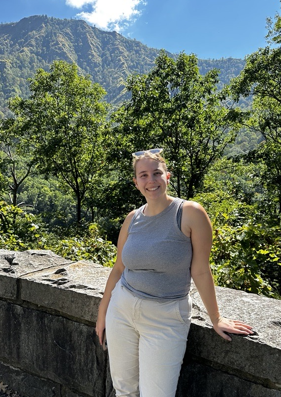 Maxine Horton in front of mountains