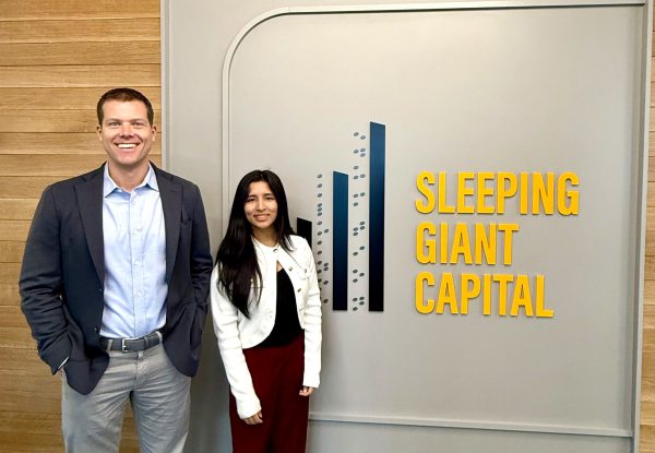 Student job shadows with Kalamazoo College alumnus at Sleeping Giant Capital