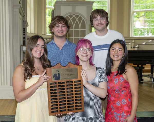 Five students recognized with a plaque at the senior awards