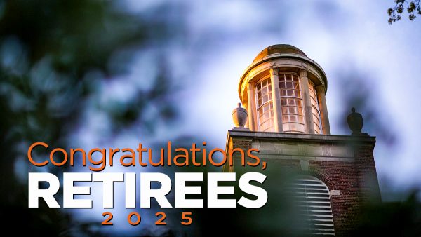 Graphic of Stetson Chapel says, "Congratulations, retirees 2025" for retiring faculty and staff