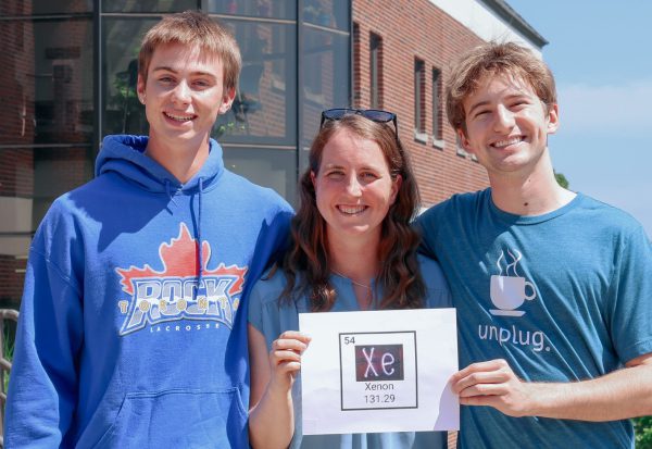Cecilia Vollbrecht with her lab students Teige Bredin and Luke Barnum