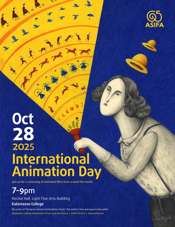 International Animation Day Poster says join us for a series of animated films from around the world on International Animation Day October 28 in Light Fine Arts