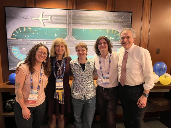 Two students, an alumna, a faculty member and the president of ACS