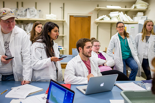 students in a biology lab