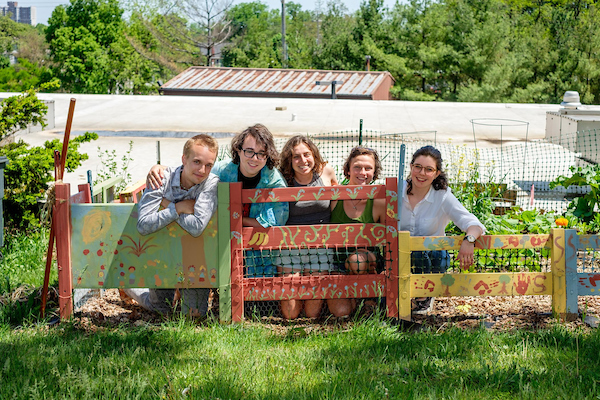 students in the community garden