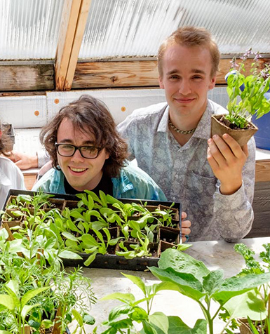 K students in the campus garden