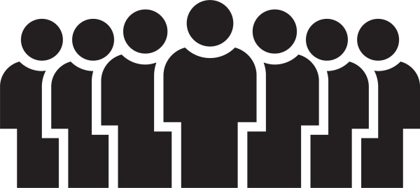 A solid icon featuring Multiply people standing side by side, depicted in a simple, bold design.