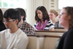 Students at Stetson Chapel after Boston bombings