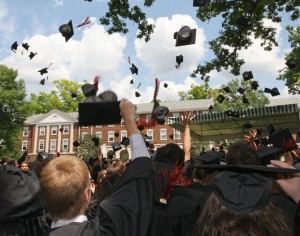 Graduates throwing caps in the air