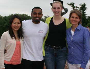 K students Rina Fujiwara, Erran Briggs and Amanda Bolles with Professor Laura Furge