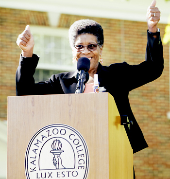 President Eileen B. Wilson-Oyelaran gives two thumbs up