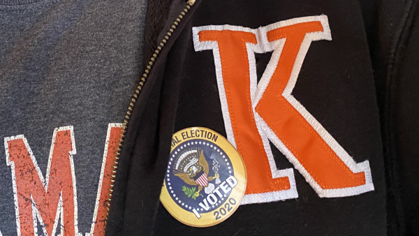 I Voted Sticker on K Votes jacket