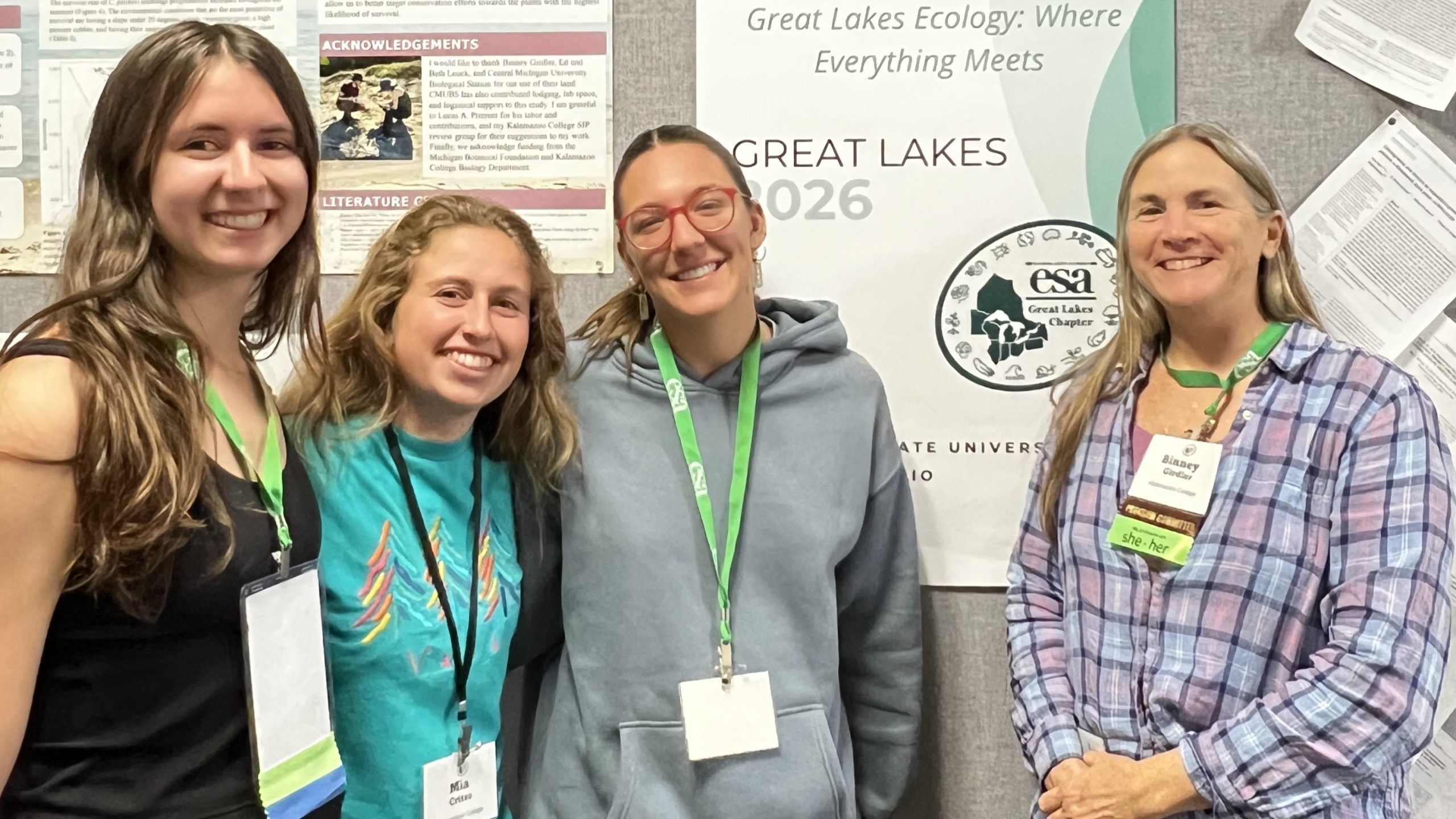 Three students and a faculty member at the Ecological Society of America conference