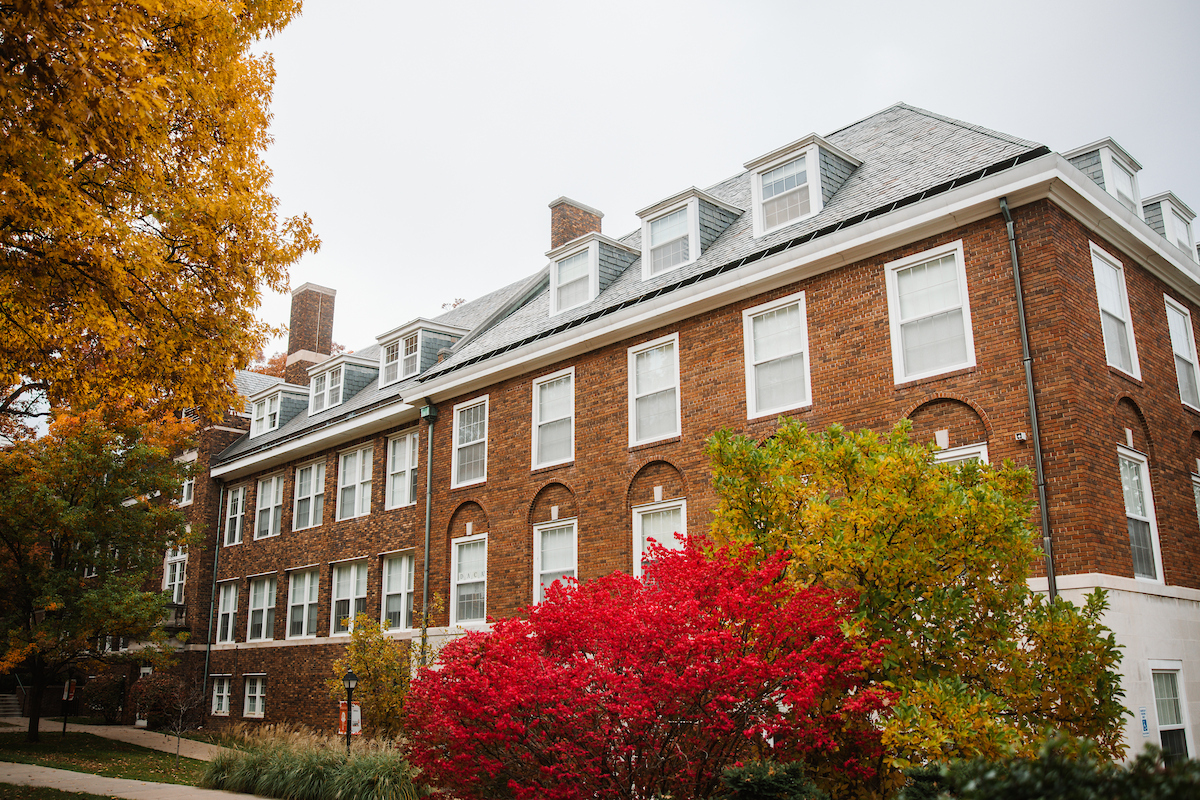Residence Hall in fall.