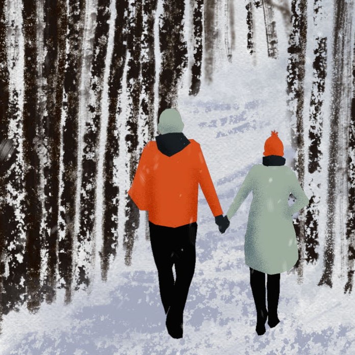 Couple Walking at Arboretum Happy Holidays 2019