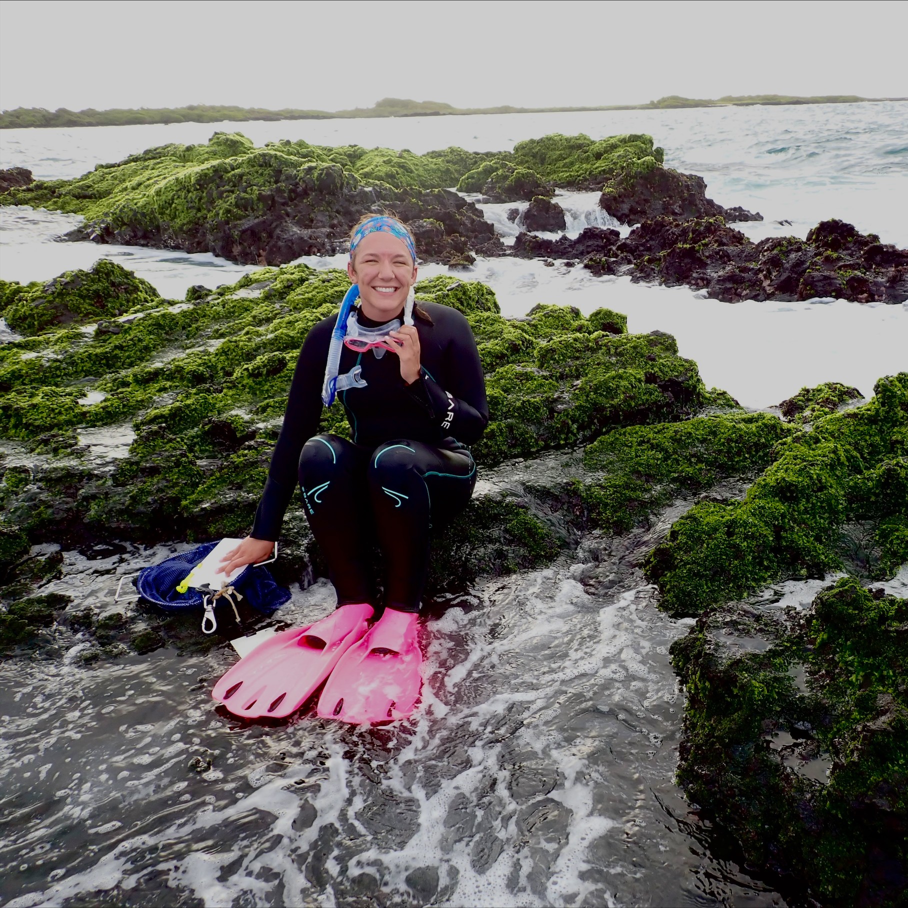 Hailey Yoder with snorkeling equipment in the Galapagos Islands
