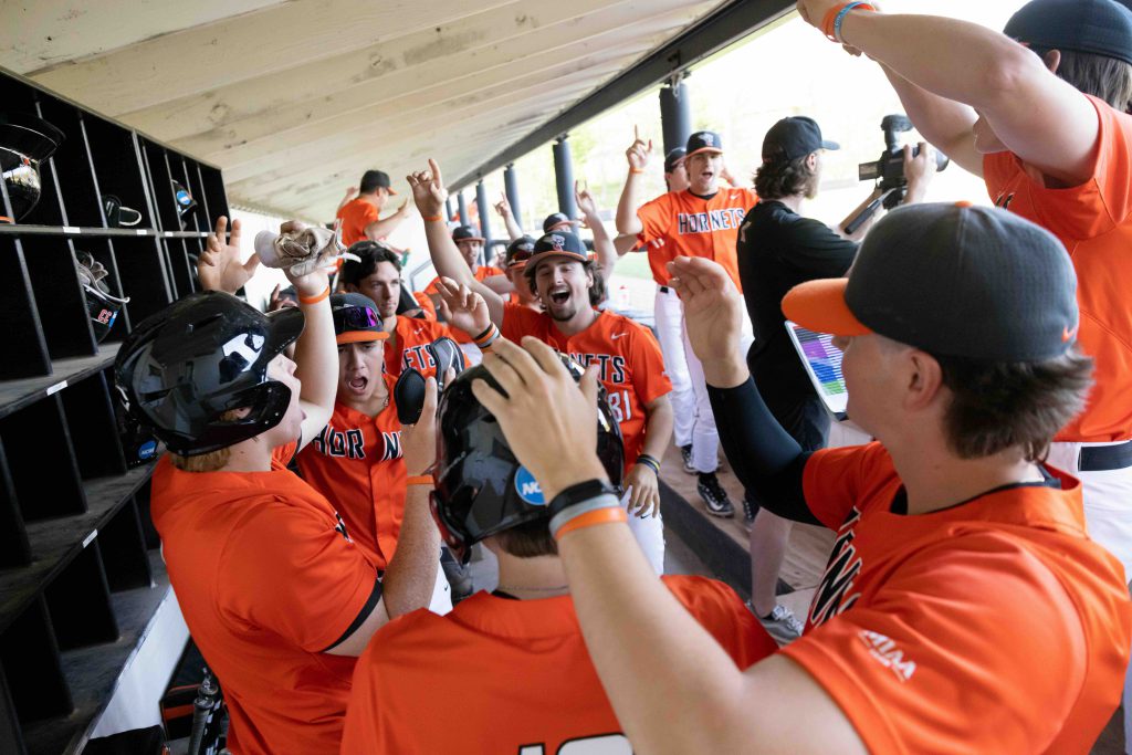 K Baseball team celebrating a win